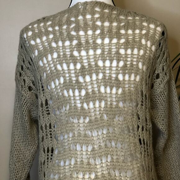 Others Follow Loose Knit Long Sleeve Crochet Pullover Sweater Tan Beige Size L - Picture 6 of 8